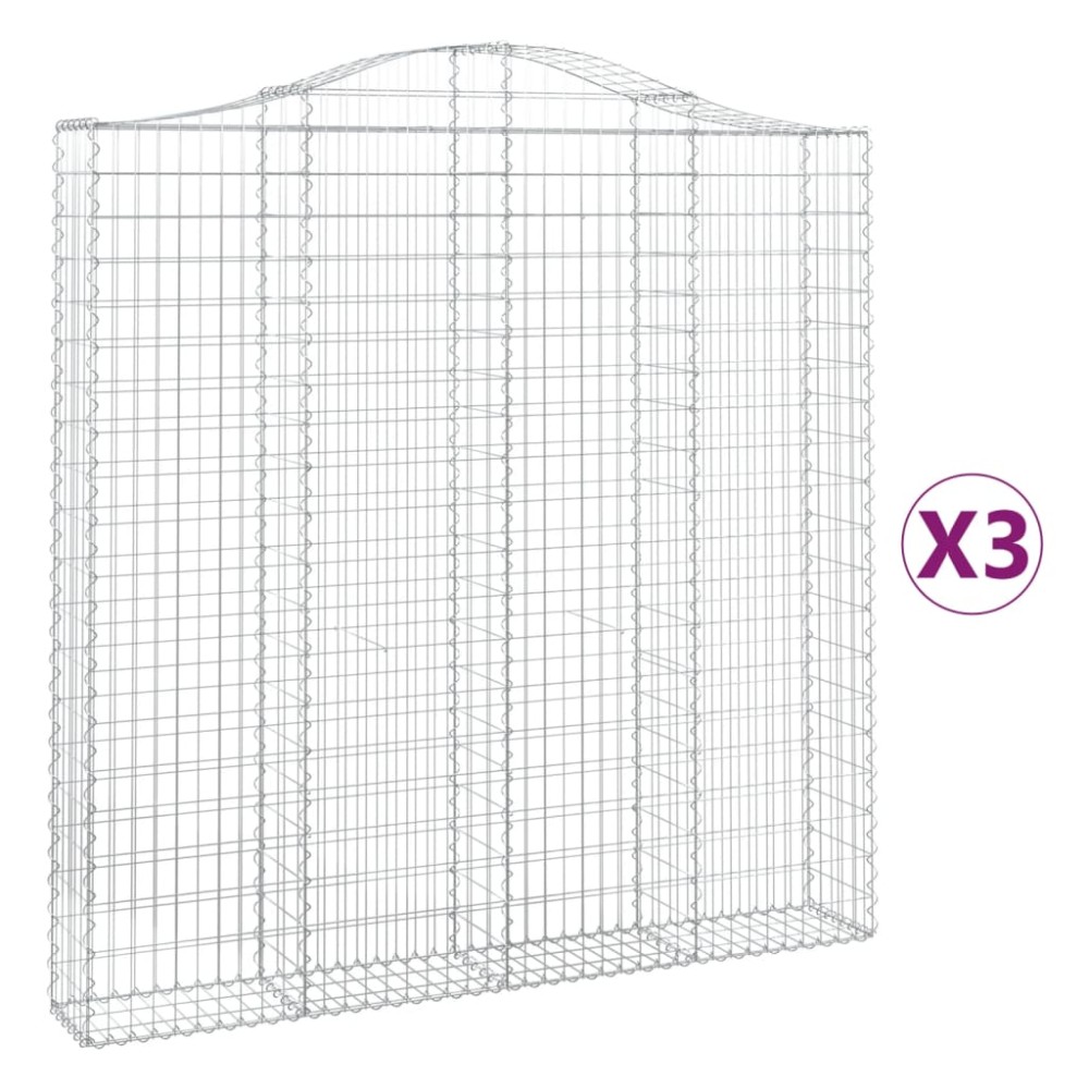 vidaXL Συρματοκιβώτια Τοξωτά 3 τεμ. 200x30x200/220 εκ. Γαλβαν. Ατσάλι