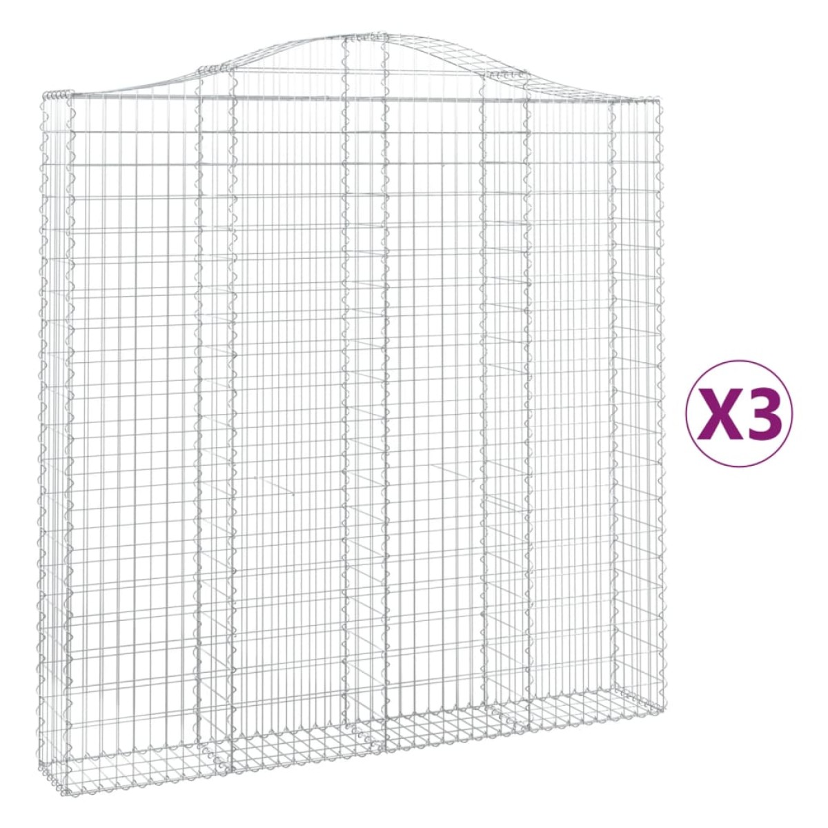 vidaXL Συρματοκιβώτια Τοξωτά 3 τεμ. 200x30x200/220 εκ. Γαλβαν. Ατσάλι