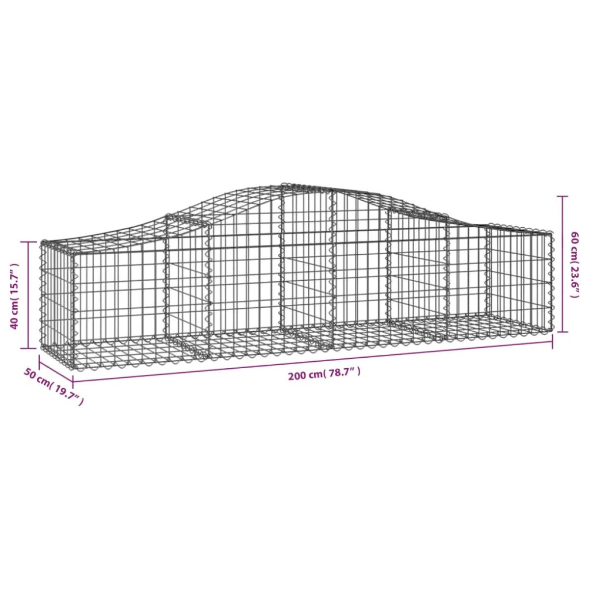 vidaXL Συρματοκιβώτια Τοξωτά 7 τεμ. 200x50x40/60 εκ. Γαλβαν. Ατσάλι
