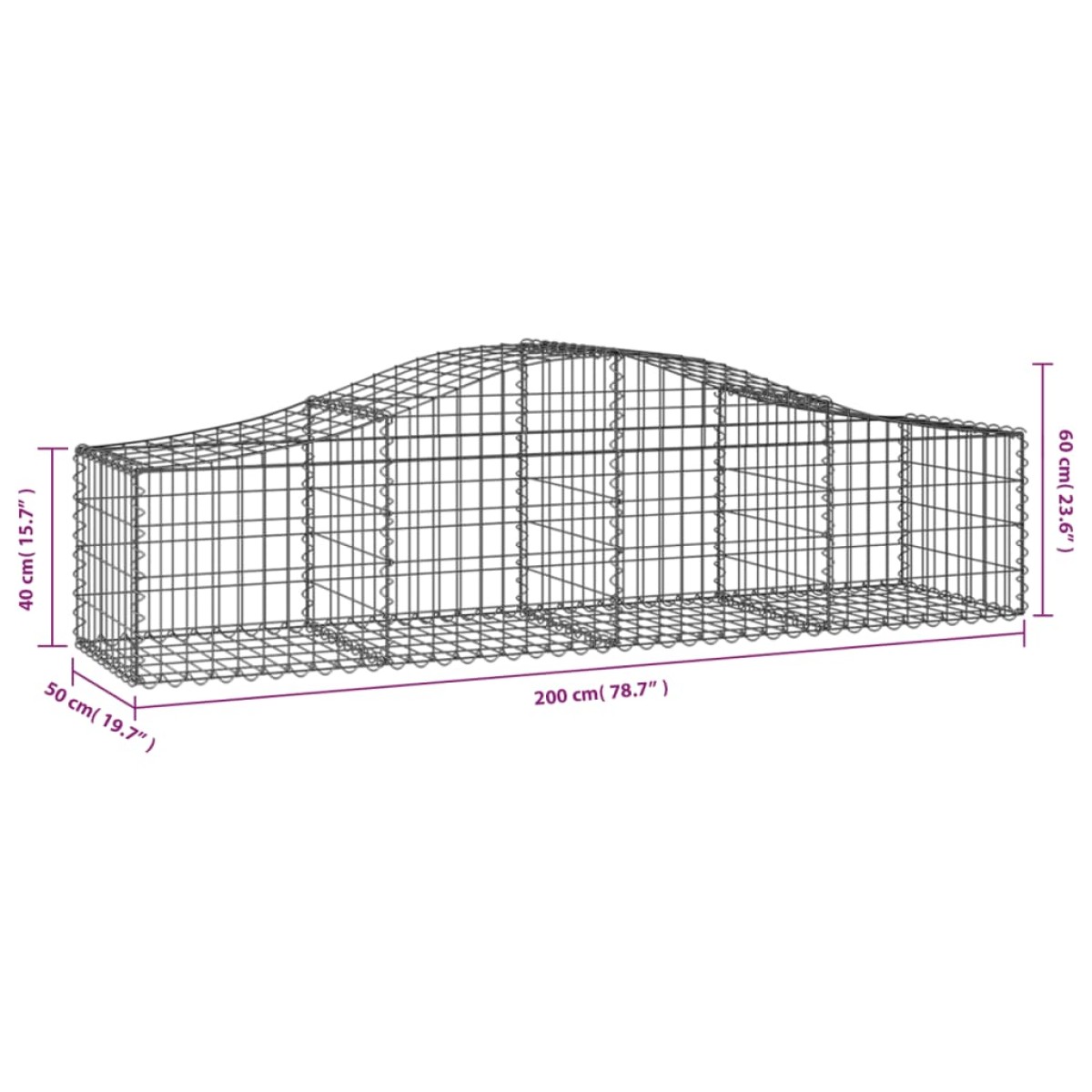 vidaXL Συρματοκιβώτια Τοξωτά 14 τεμ. 200x50x40/60 εκ. Γαλβαν. Ατσάλι