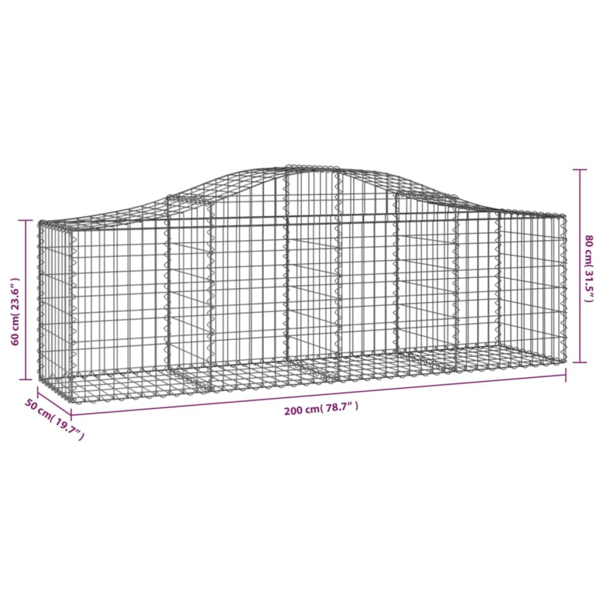 vidaXL Συρματοκιβώτια Τοξωτά 10 τεμ. 200x50x60/80 εκ. Γαλβαν. Ατσάλι