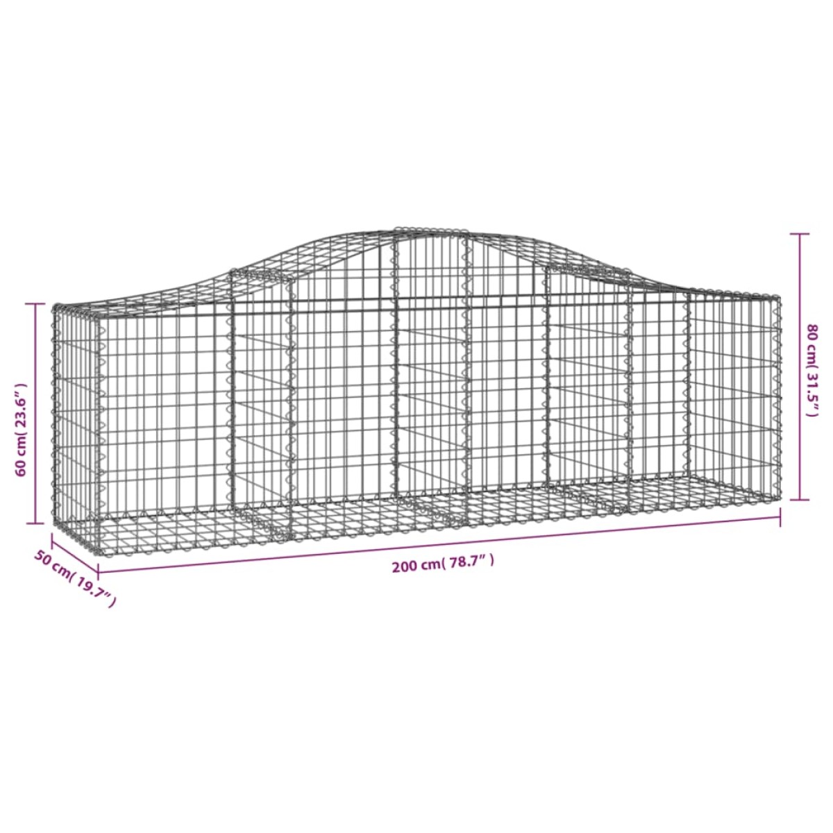 vidaXL Συρματοκιβώτια Τοξωτά 18 τεμ. 200x50x60/80 εκ. Γαλβαν. Ατσάλι