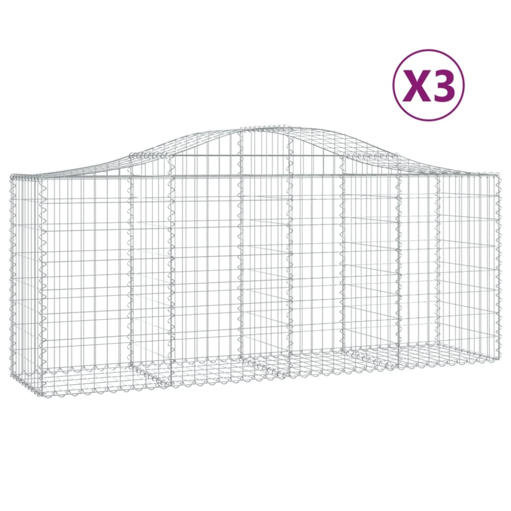 vidaXL Συρματοκιβώτια Τοξωτά 3 τεμ. 200x50x80/100 εκ. Γαλβαν. Ατσάλι