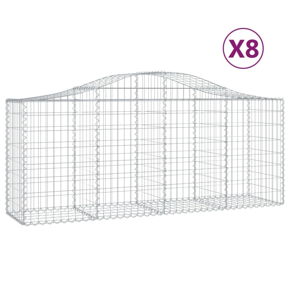 vidaXL Συρματοκιβώτια Τοξωτά 8 τεμ. 200x50x80/100 εκ. Γαλβαν. Ατσάλι