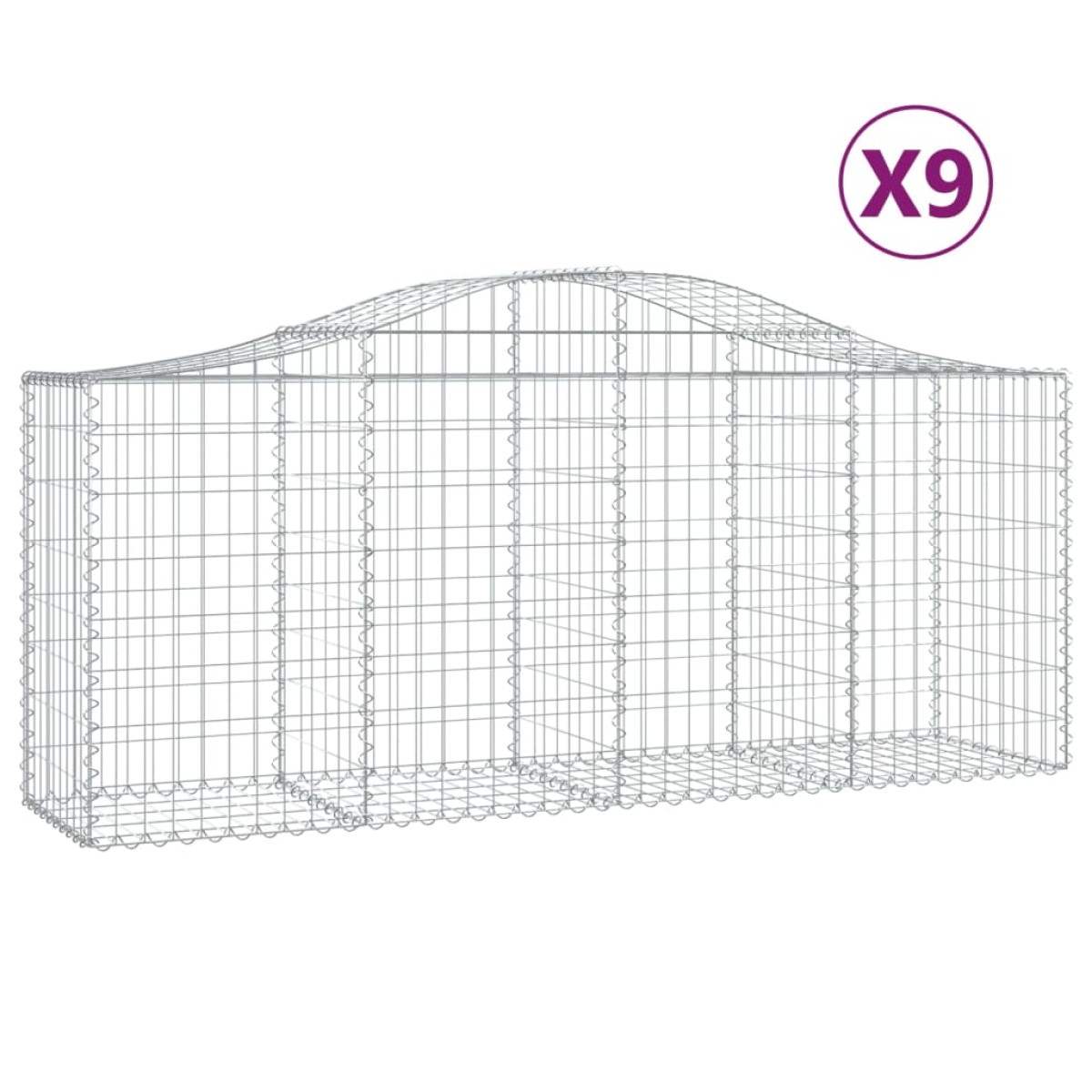 vidaXL Συρματοκιβώτια Τοξωτά 9 τεμ. 200x50x80/100 εκ. Γαλβαν. Ατσάλι