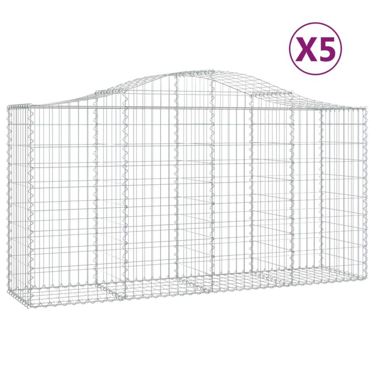 vidaXL Συρματοκιβώτια Τοξωτά 5 τεμ. 200x50x100/120 εκ. Γαλβαν. Ατσάλι