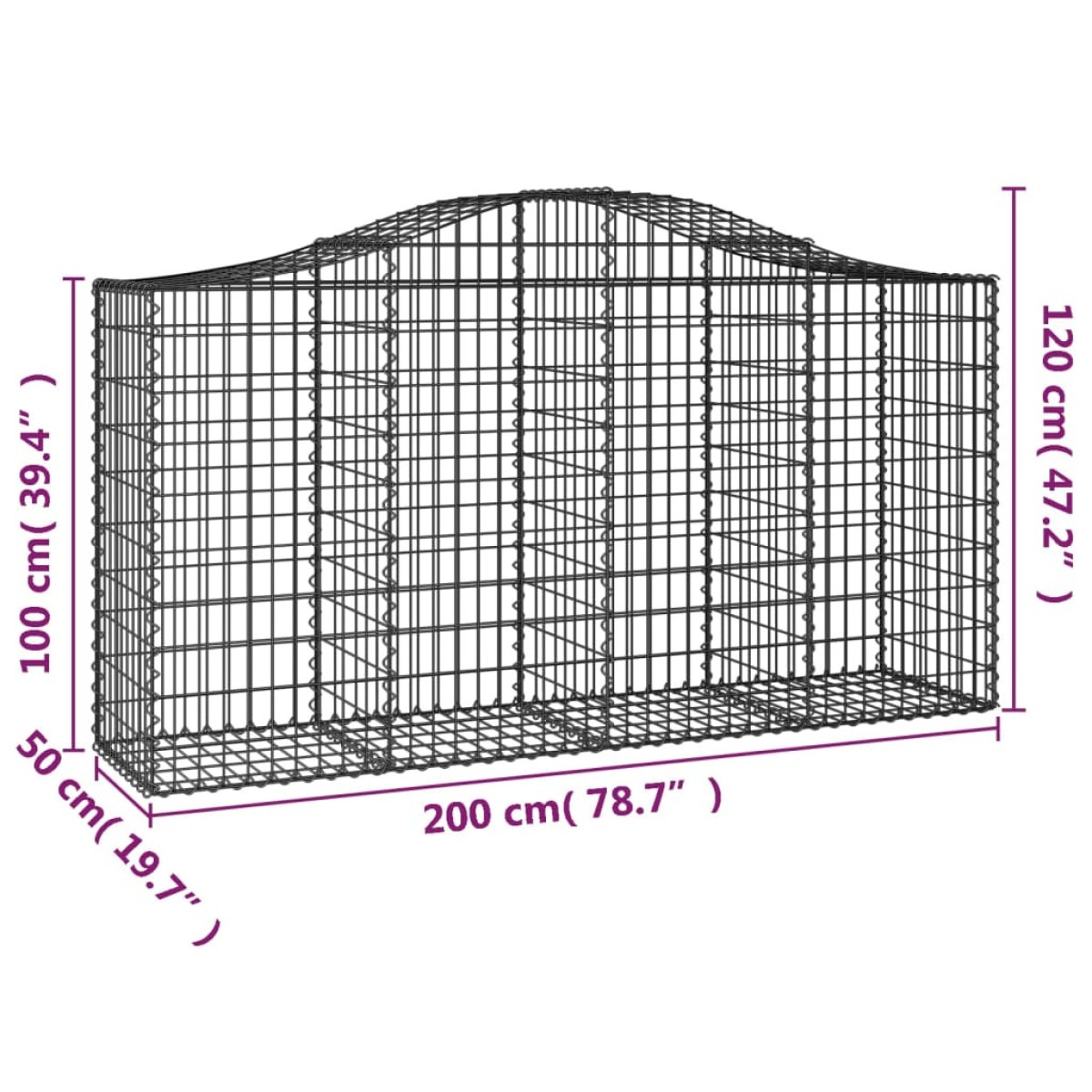 vidaXL Συρματοκιβώτια Τοξωτά 9 τεμ. 200x50x100/120 εκ. Γαλβαν. Ατσάλι