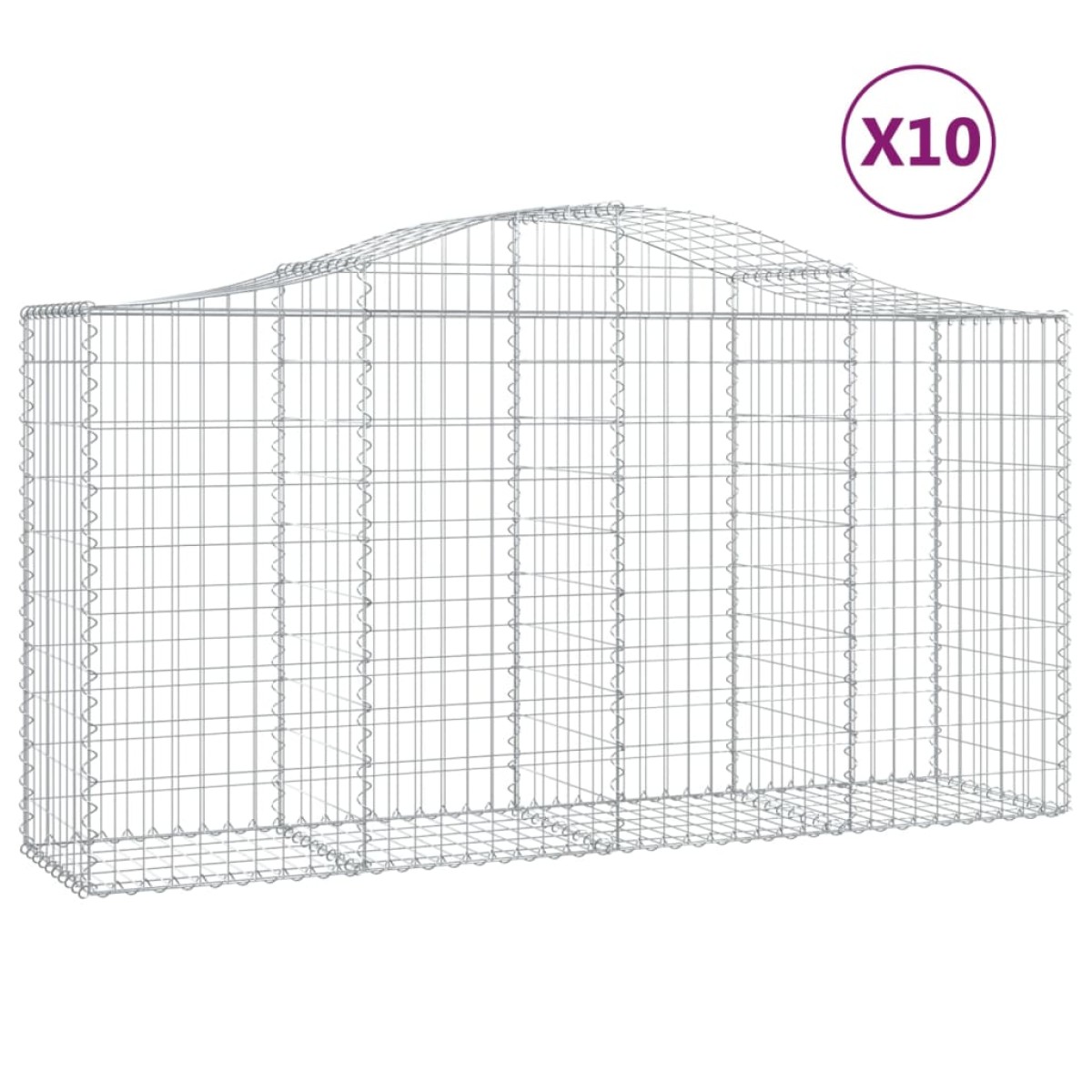 vidaXL Συρματοκιβώτια Τοξωτά 10 τεμ. 200x50x100/120 εκ. Γαλβαν. Ατσάλι