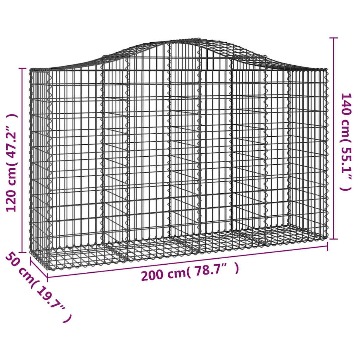 vidaXL Συρματοκιβώτια Τοξωτά 5 τεμ. 200x50x120/140 εκ. Γαλβαν. Ατσάλι
