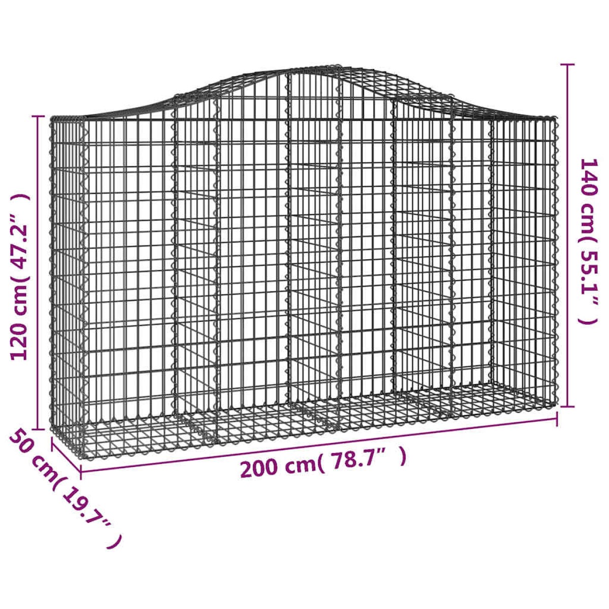 vidaXL Συρματοκιβώτια Τοξωτά 10 τεμ. 200x50x120/140 εκ. Γαλβαν. Ατσάλι