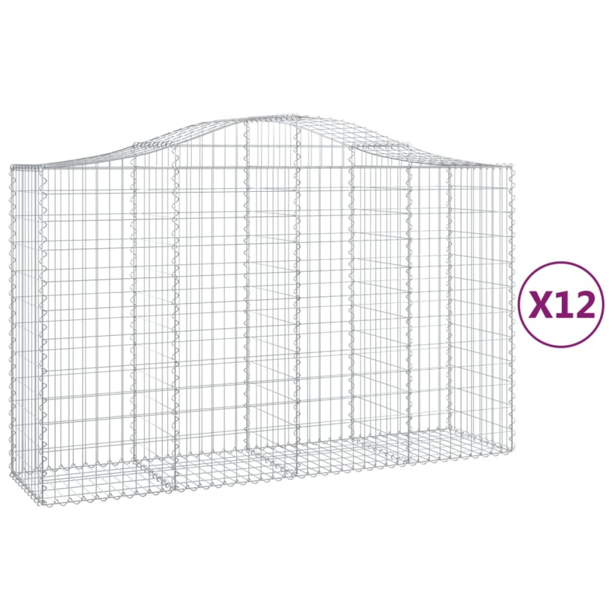 vidaXL Συρματοκιβώτια Τοξωτά 12 τεμ. 200x50x120/140 εκ. Γαλβαν. Ατσάλι