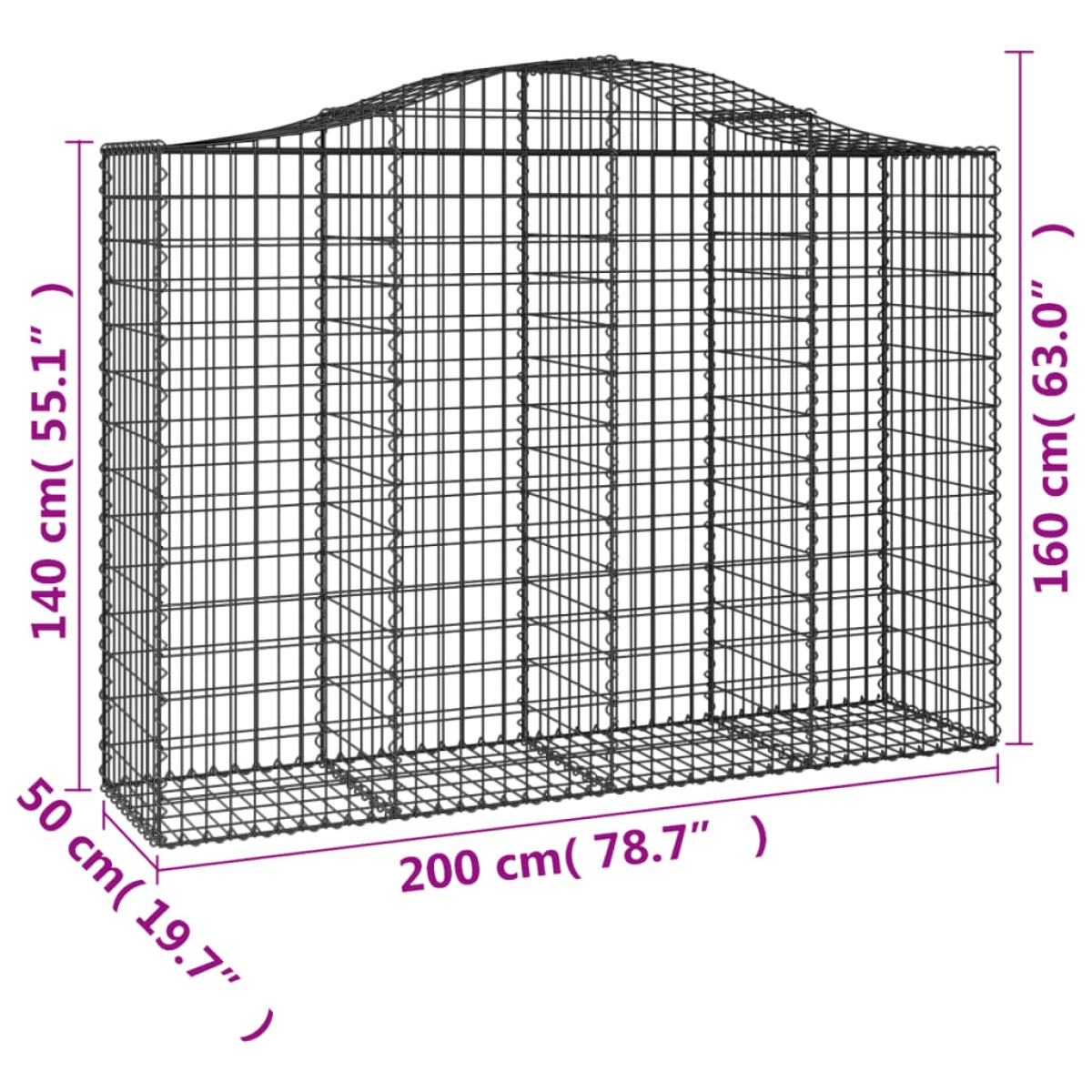 vidaXL Συρματοκιβώτια Τοξωτά 3 τεμ. 200x50x140/160 εκ. Γαλβαν. Ατσάλι