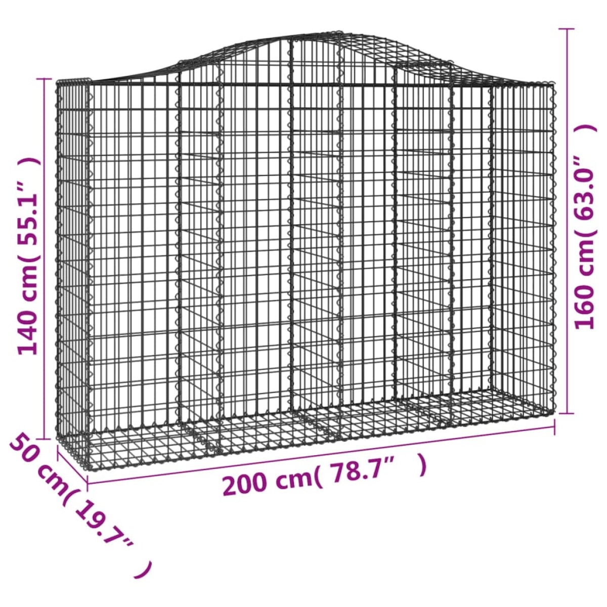 vidaXL Συρματοκιβώτια Τοξωτά 18 τεμ. 200x50x140/160 εκ. Γαλβαν. Ατσάλι