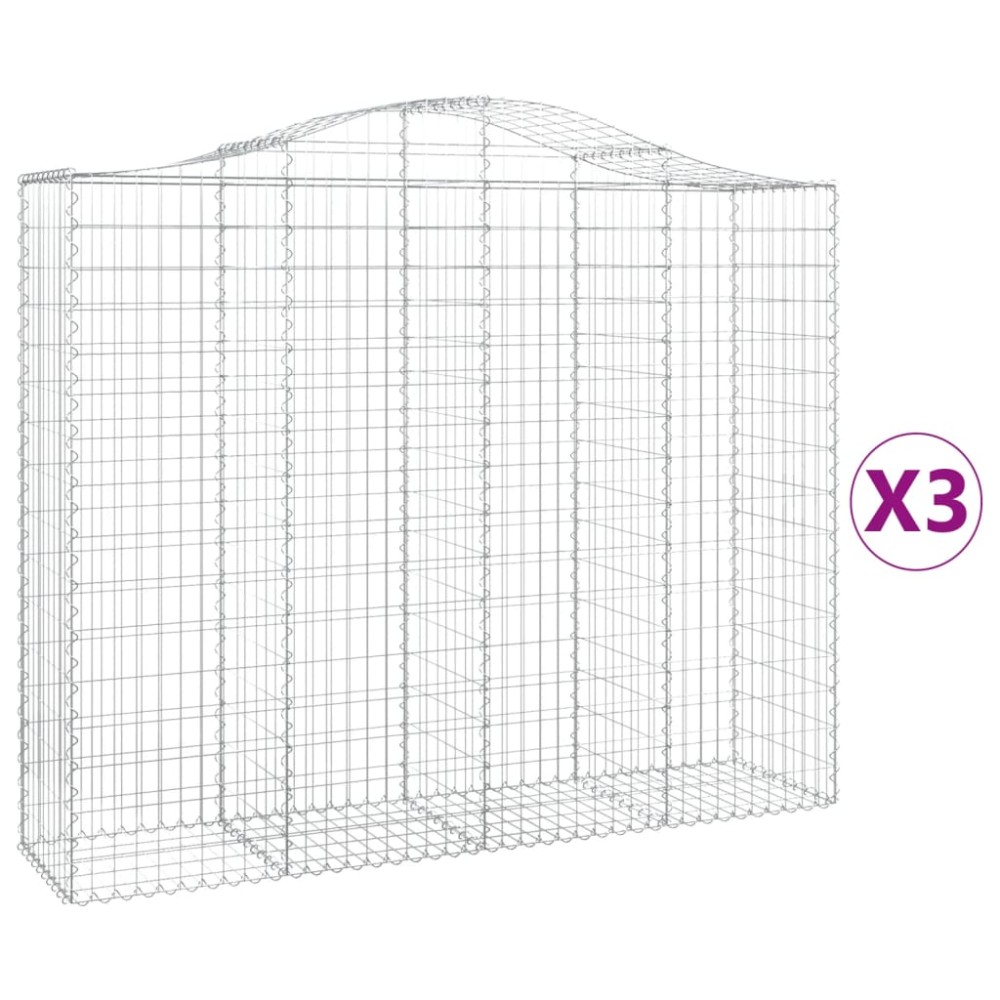 vidaXL Συρματοκιβώτια Τοξωτά 3 τεμ. 200x50x160/180 εκ. Γαλβαν. Ατσάλι