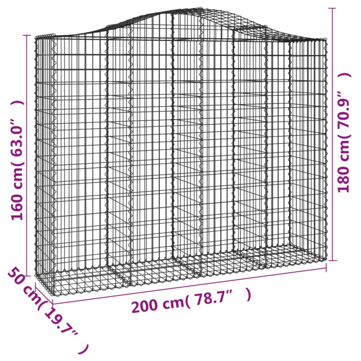 vidaXL Συρματοκιβώτια Τοξωτά 7 τεμ. 200x50x160/180 εκ. Γαλβαν. Ατσάλι