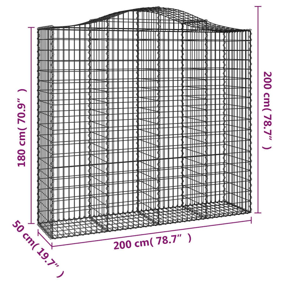 vidaXL Συρματοκιβώτια Τοξωτά 2 τεμ. 200x50x180/200 εκ. Γαλβαν. Ατσάλι