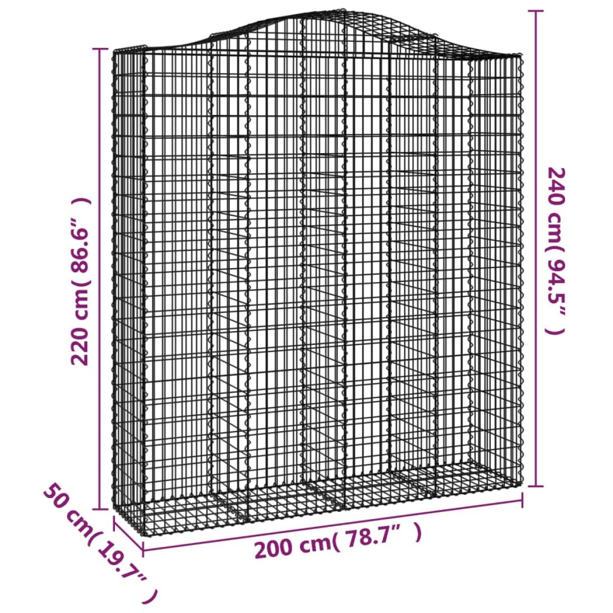 vidaXL Συρματοκιβώτια Τοξωτά 5 τεμ. 200x50x220/240 εκ. Γαλβαν. Ατσάλι