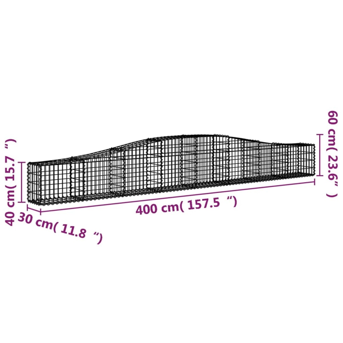 vidaXL Συρματοκιβώτια Τοξωτά 5 τεμ. 400x30x40/60 εκ. Γαλβαν. Ατσάλι