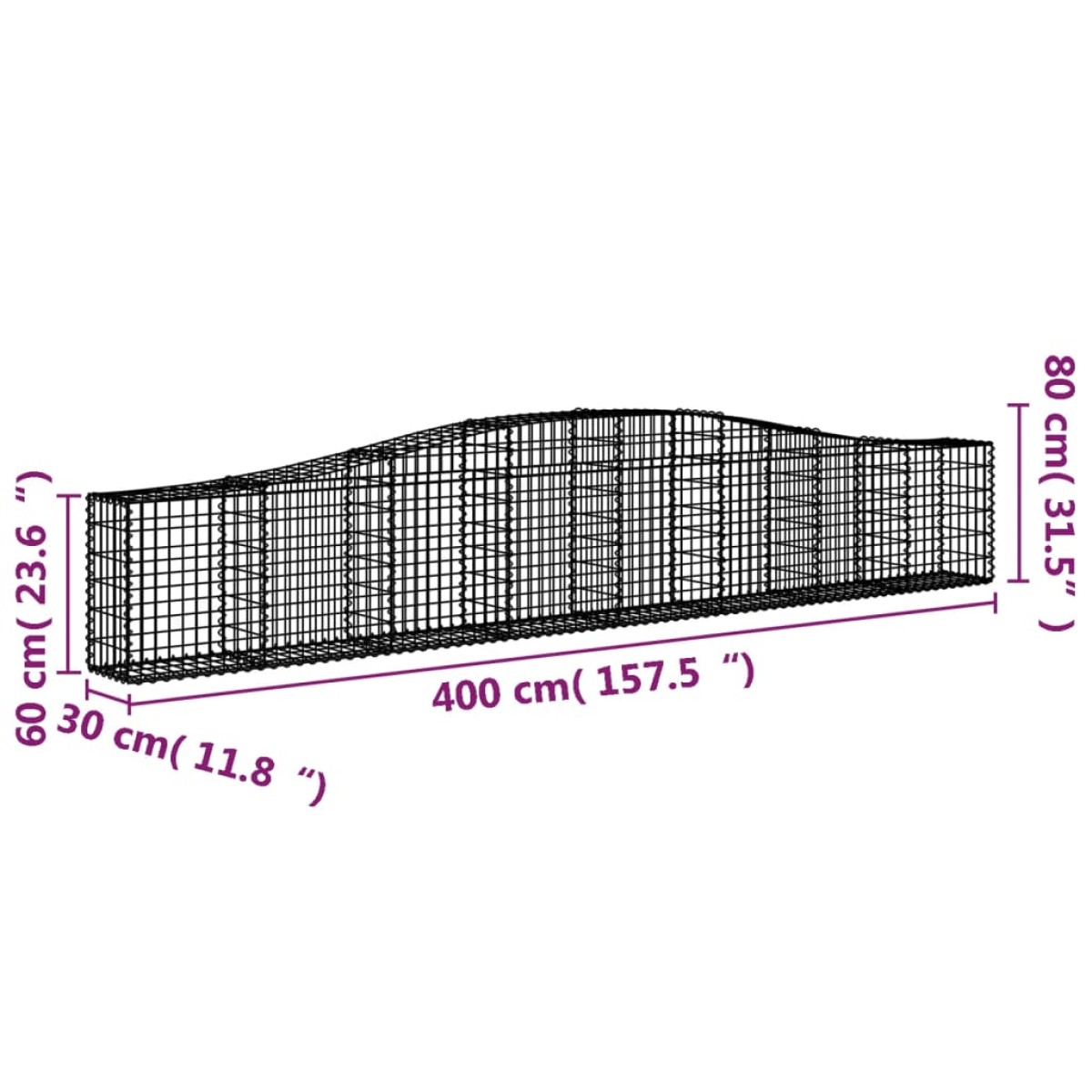 vidaXL Συρματοκιβώτια Τοξωτά 9 τεμ. 400x30x60/80 εκ. Γαλβαν. Ατσάλι