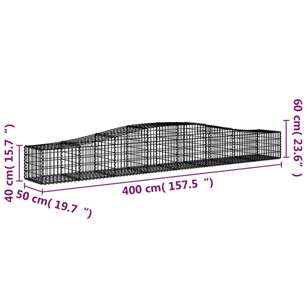 vidaXL Συρματοκιβώτια Τοξωτά 4 τεμ. 400x50x40/60 εκ. Γαλβαν. Ατσάλι