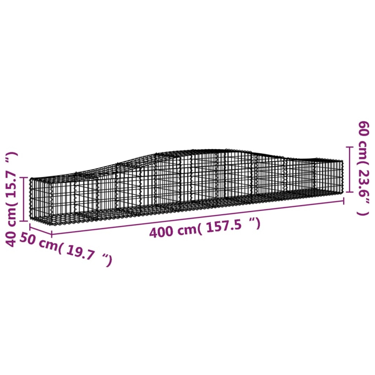 vidaXL Συρματοκιβώτια Τοξωτά 8 τεμ. 400x50x40/60 εκ. Γαλβαν. Ατσάλι