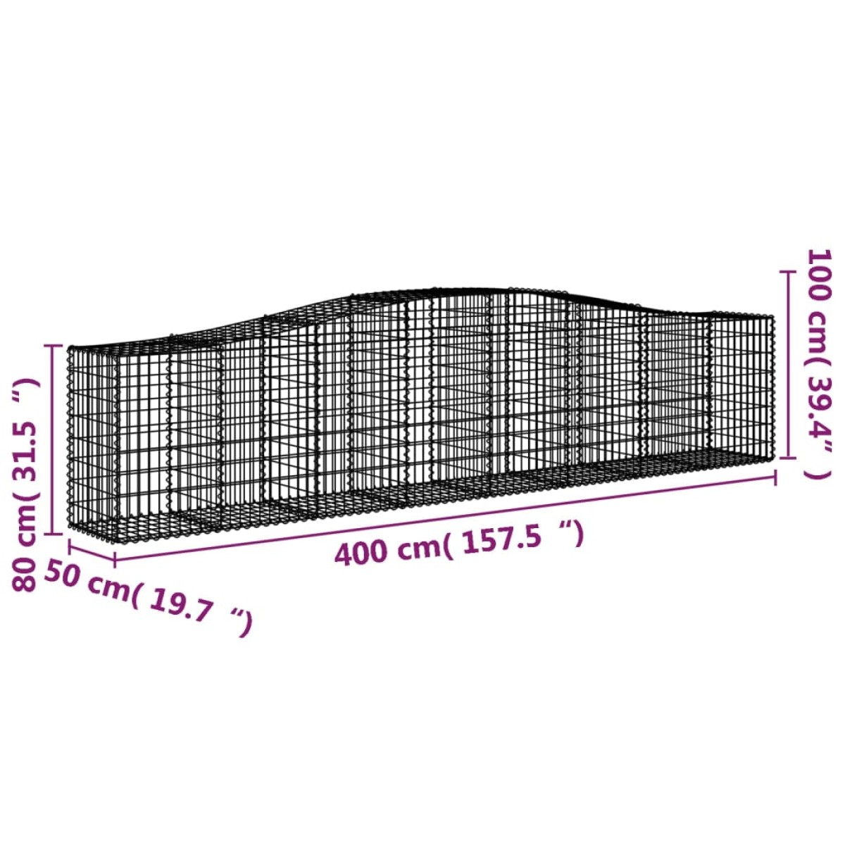vidaXL Συρματοκιβώτια Τοξωτά 5 τεμ. 400x50x80/100 εκ. Γαλβαν. Ατσάλι