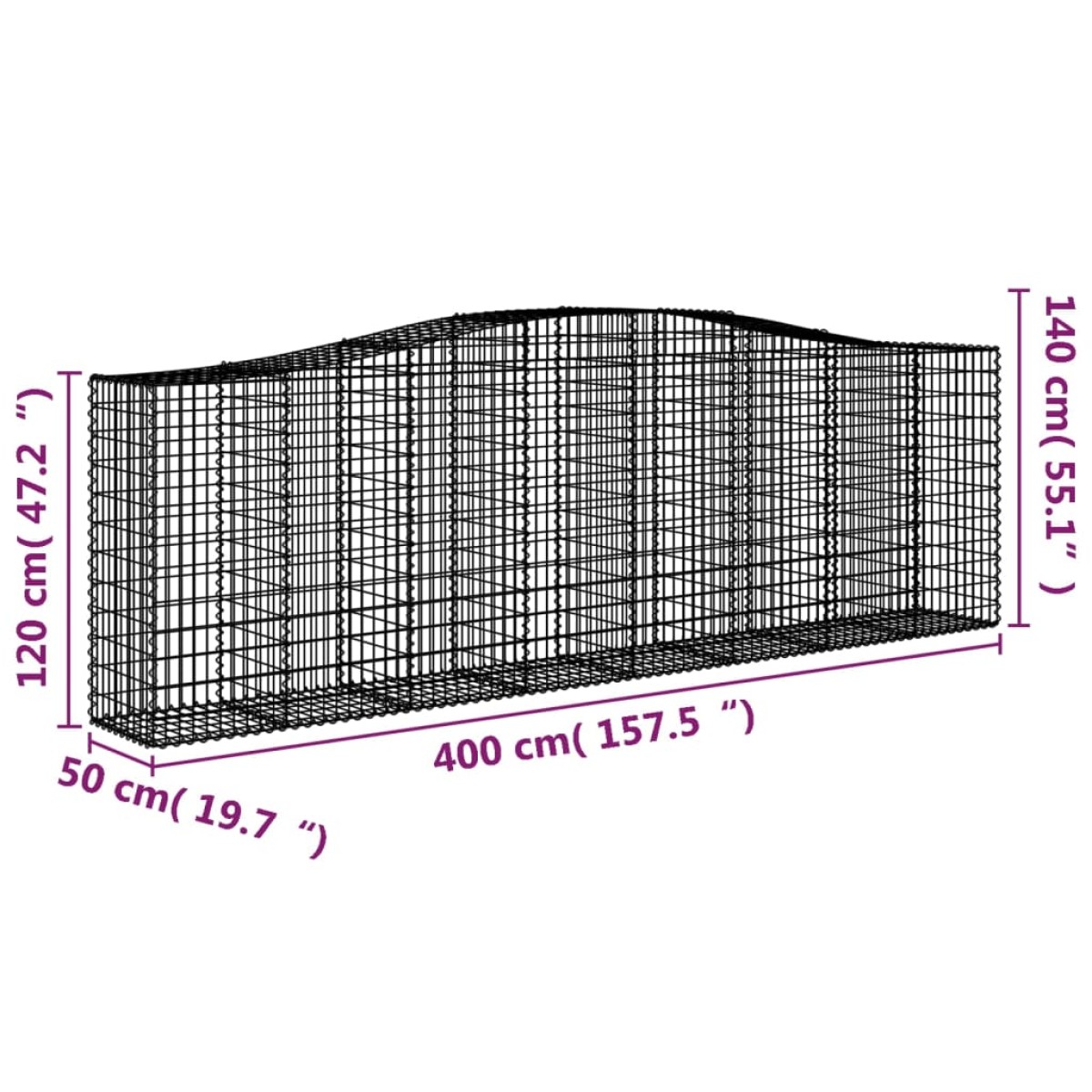 vidaXL Συρματοκιβώτια Τοξωτά 5 τεμ. 400x50x120/140 εκ. Γαλβαν. Ατσάλι