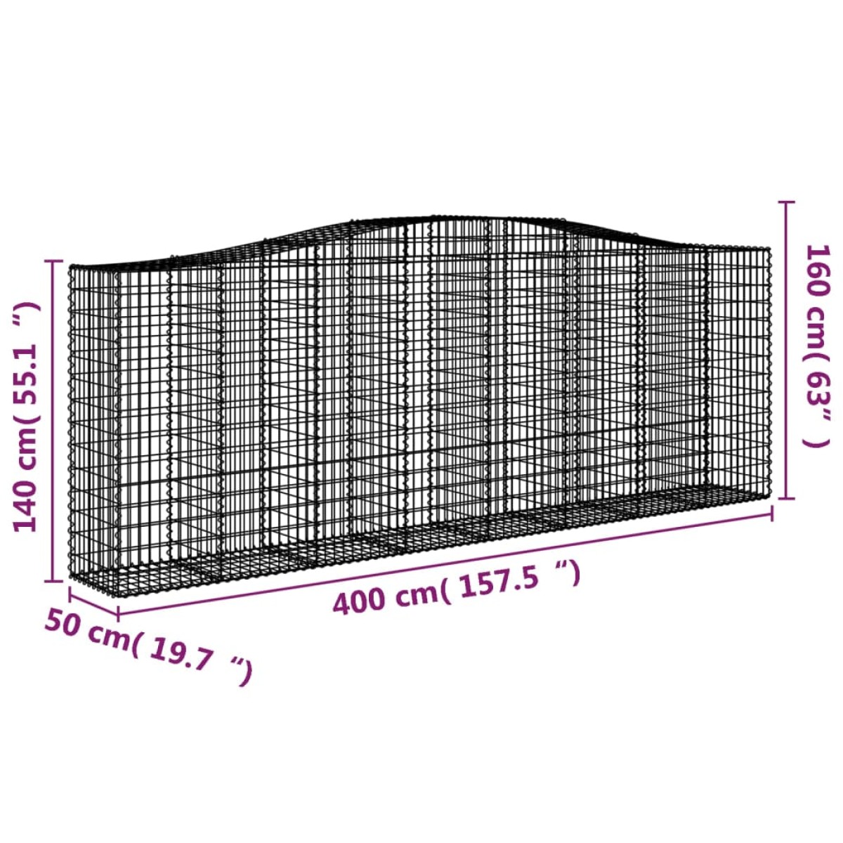 vidaXL Συρματοκιβώτια Τοξωτά 5 τεμ. 400x50x140/160 εκ. Γαλβαν. Ατσάλι