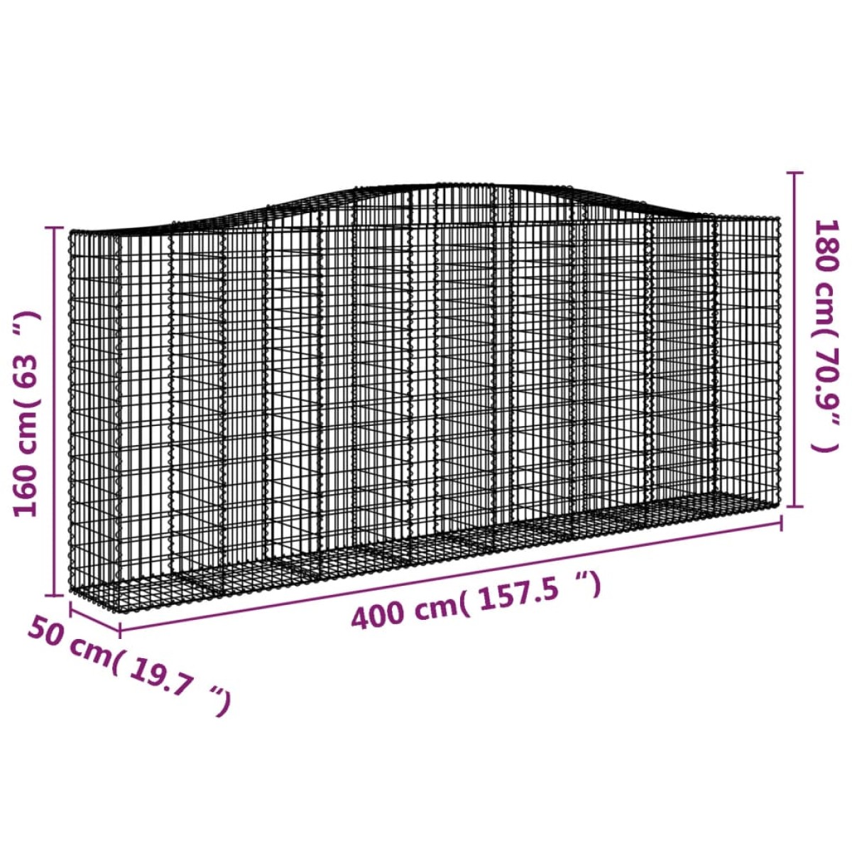 vidaXL Συρματοκιβώτια Τοξωτά 7 τεμ. 400x50x160/180 εκ. Γαλβαν. Ατσάλι