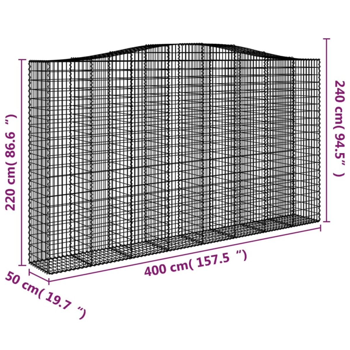 vidaXL Συρματοκιβώτια Τοξωτά 4 τεμ. 400x50x220/240 εκ. Γαλβαν. Ατσάλι