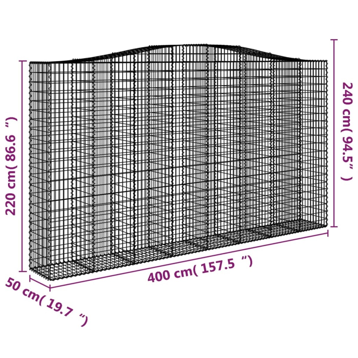 vidaXL Συρματοκιβώτια Τοξωτά 7 τεμ. 400x50x220/240 εκ. Γαλβαν. Ατσάλι