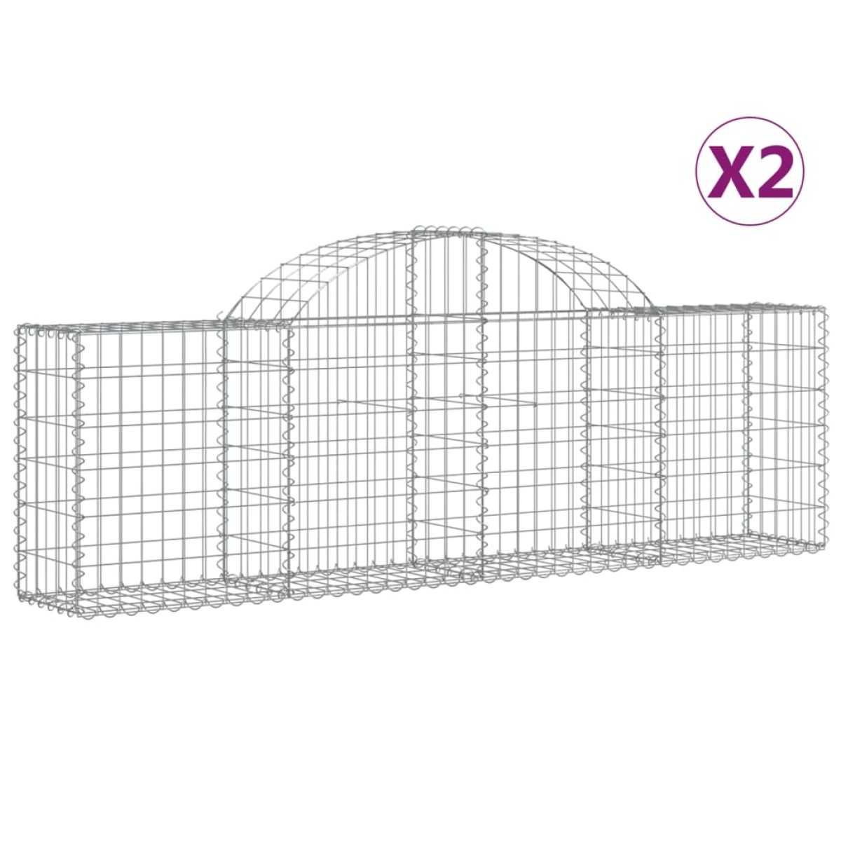 vidaXL Συρματοκιβώτια Τοξωτά 2 τεμ. 200x30x60/80 εκ. Γαλβαν. Ατσάλι
