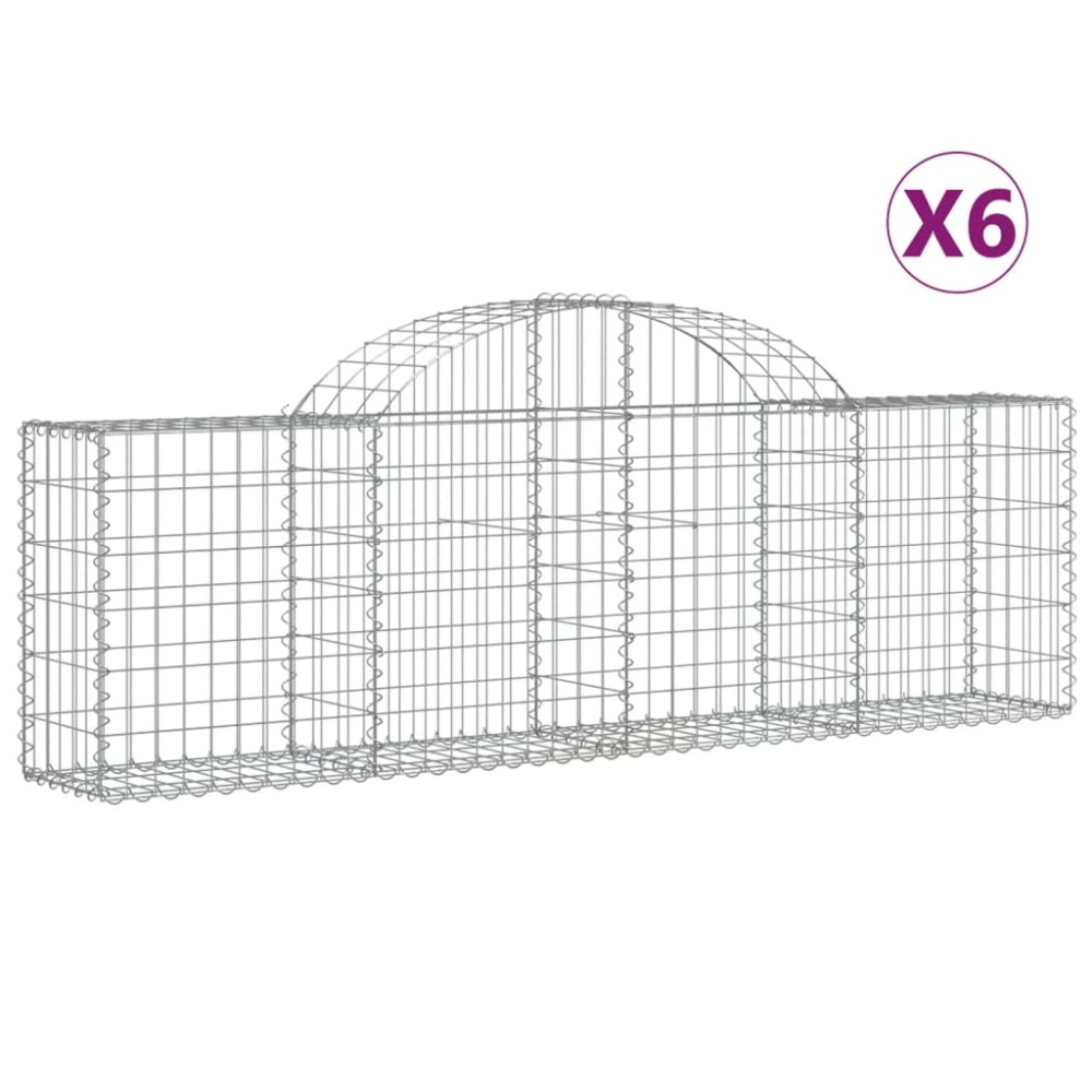 vidaXL Συρματοκιβώτια Τοξωτά 6 τεμ. 200x30x60/80 εκ. Γαλβαν. Ατσάλι