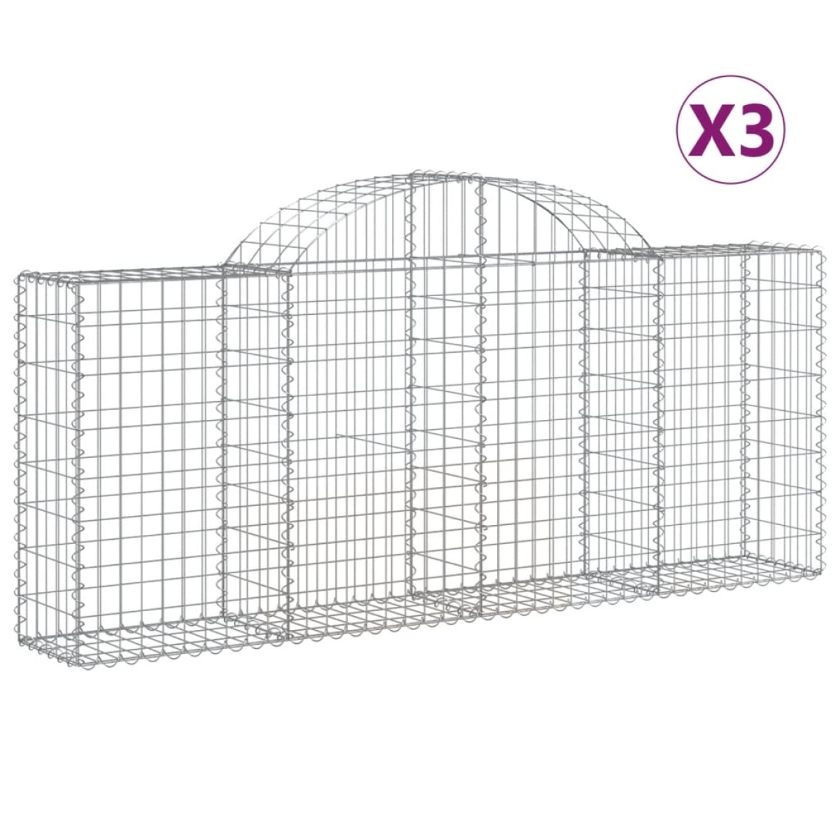 vidaXL Συρματοκιβώτια Τοξωτά 3 τεμ. 200x30x80/100 εκ. Γαλβαν. Ατσάλι