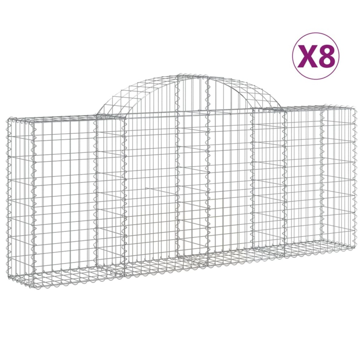 vidaXL Συρματοκιβώτια Τοξωτά 8 τεμ. 200x30x80/100 εκ. Γαλβαν. Ατσάλι