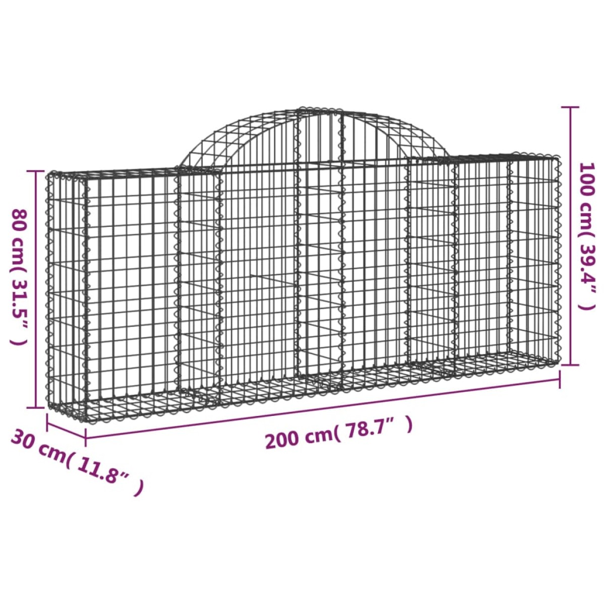 vidaXL Συρματοκιβώτια Τοξωτά 8 τεμ. 200x30x80/100 εκ. Γαλβαν. Ατσάλι