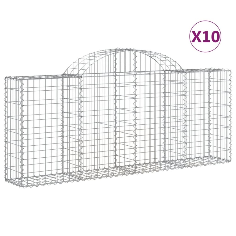 vidaXL Συρματοκιβώτια Τοξωτά 10 τεμ. 200x30x80/100 εκ. Γαλβαν. Ατσάλι