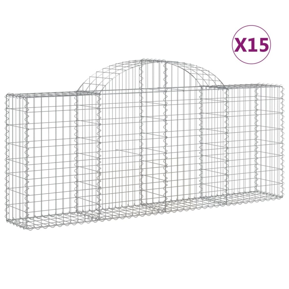 vidaXL Συρματοκιβώτια Τοξωτά 15 τεμ. 200x30x80/100 εκ. Γαλβαν. Ατσάλι