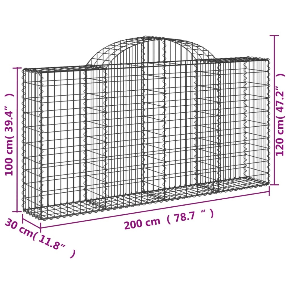 vidaXL Συρματοκιβώτια Τοξωτά 15 τεμ. 200x30x100/120 εκ. Γαλβαν. Ατσάλι