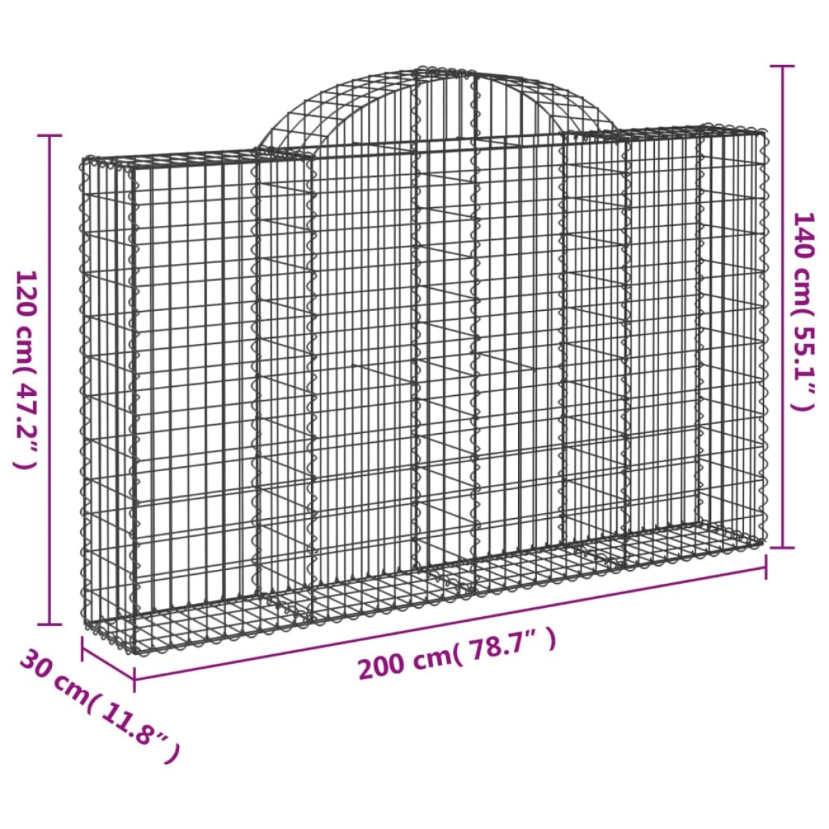 vidaXL Συρματοκιβώτια Τοξωτά 20 τεμ. 200x30x120/140 εκ. Γαλβαν. Ατσάλι