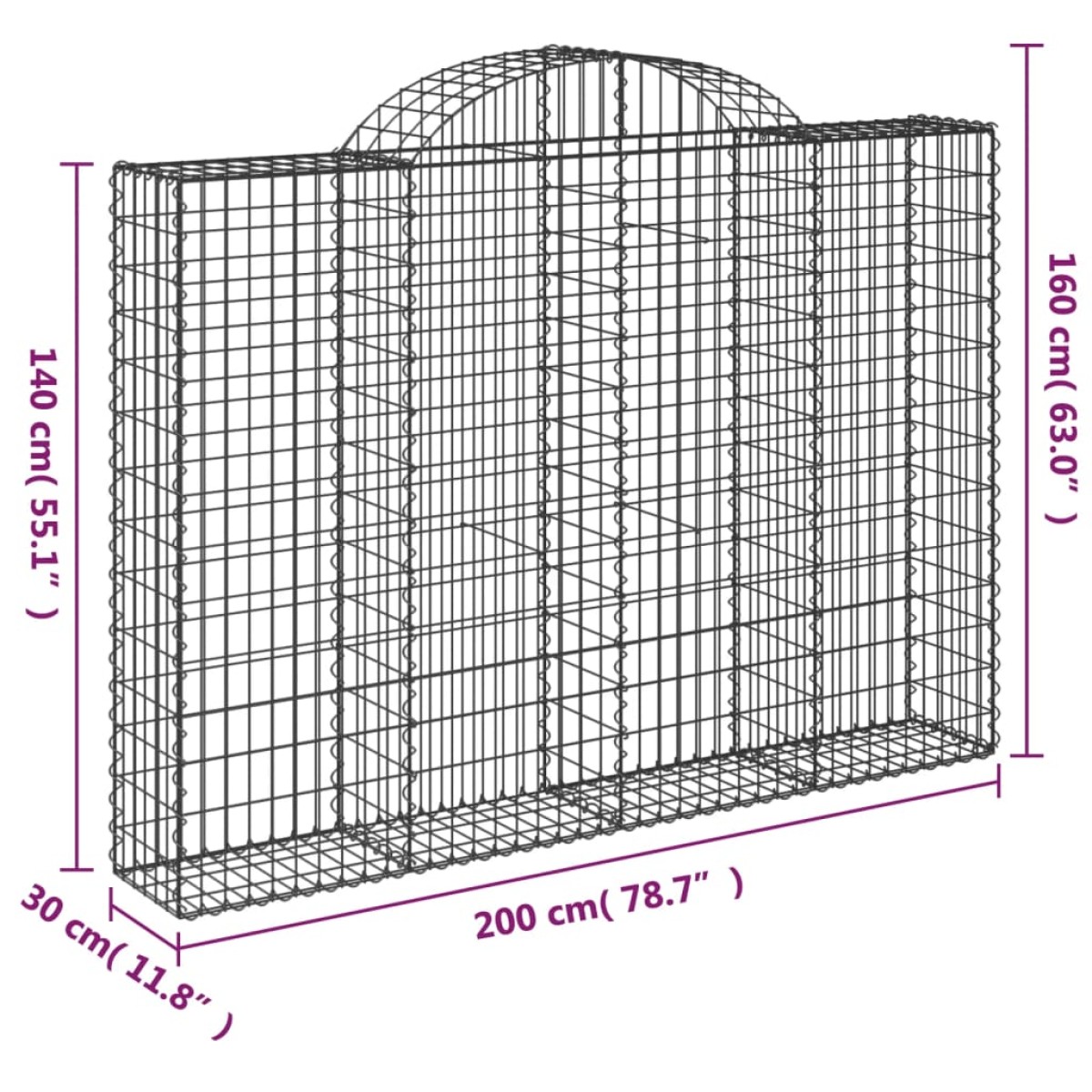 vidaXL Συρματοκιβώτια Τοξωτά 12 τεμ. 200x30x140/160 εκ. Γαλβαν. Ατσάλι