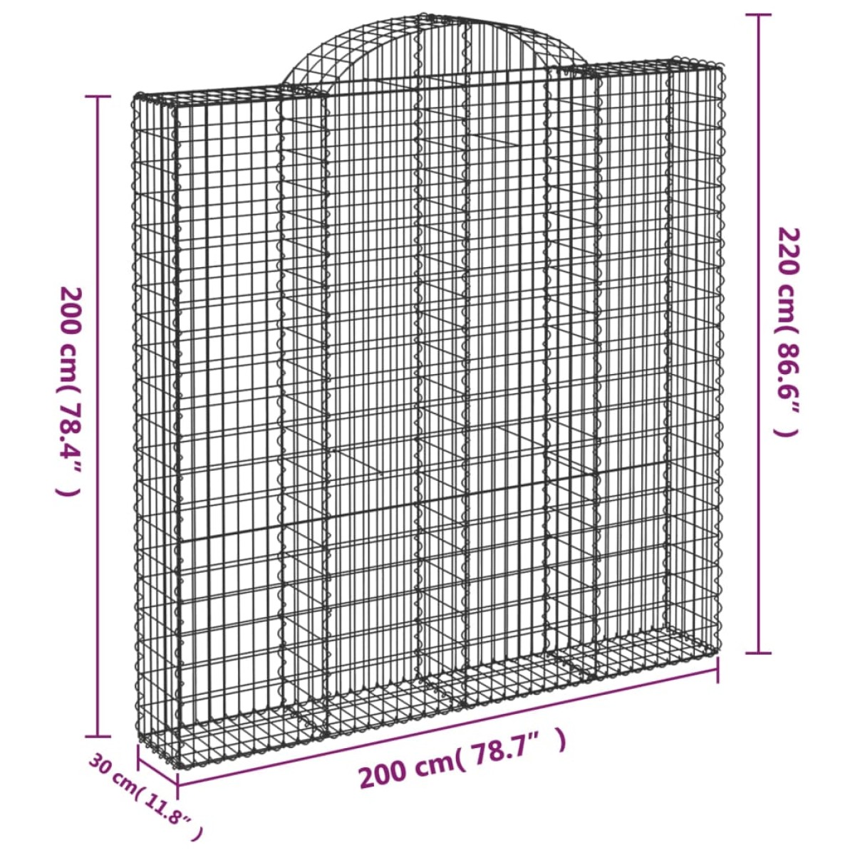 vidaXL Συρματοκιβώτια Τοξωτά 4 τεμ. 200x30x200/220 εκ. Γαλβαν. Ατσάλι