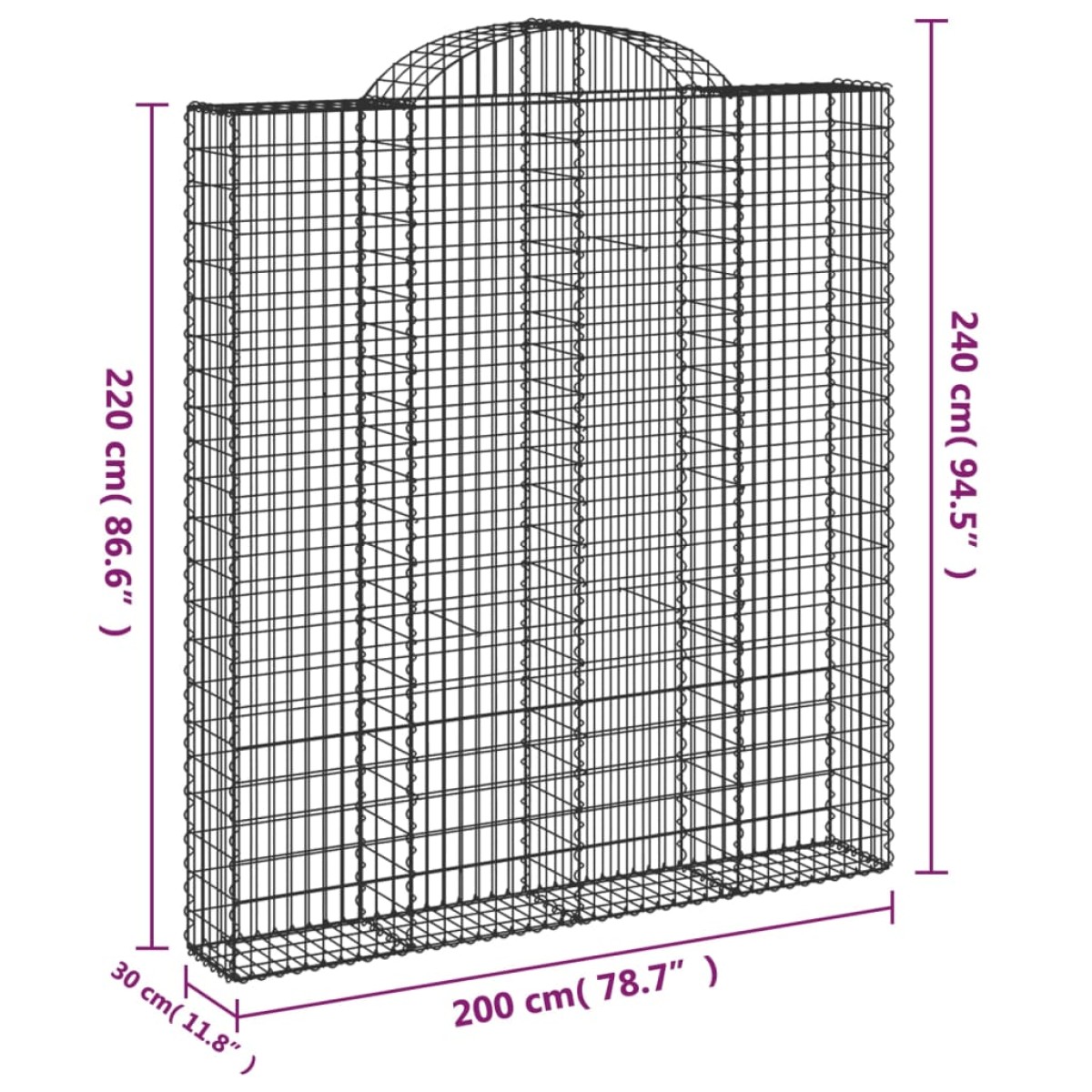 vidaXL Συρματοκιβώτια Τοξωτά 2 τεμ. 200x30x220/240 εκ. Γαλβαν. Ατσάλι