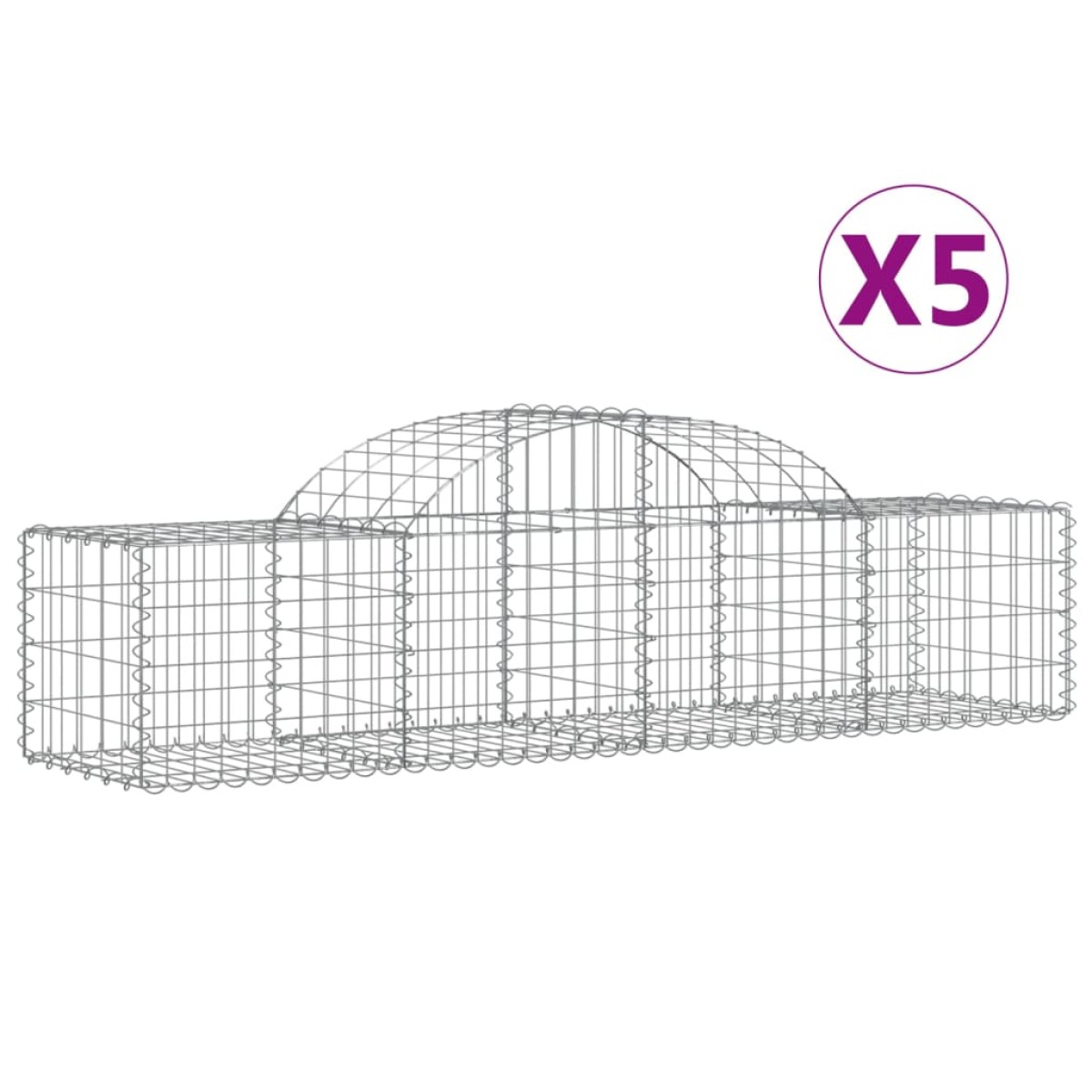 vidaXL Συρματοκιβώτια Τοξωτά 5 τεμ. 200x50x40/60 εκ. Γαλβαν. Ατσάλι