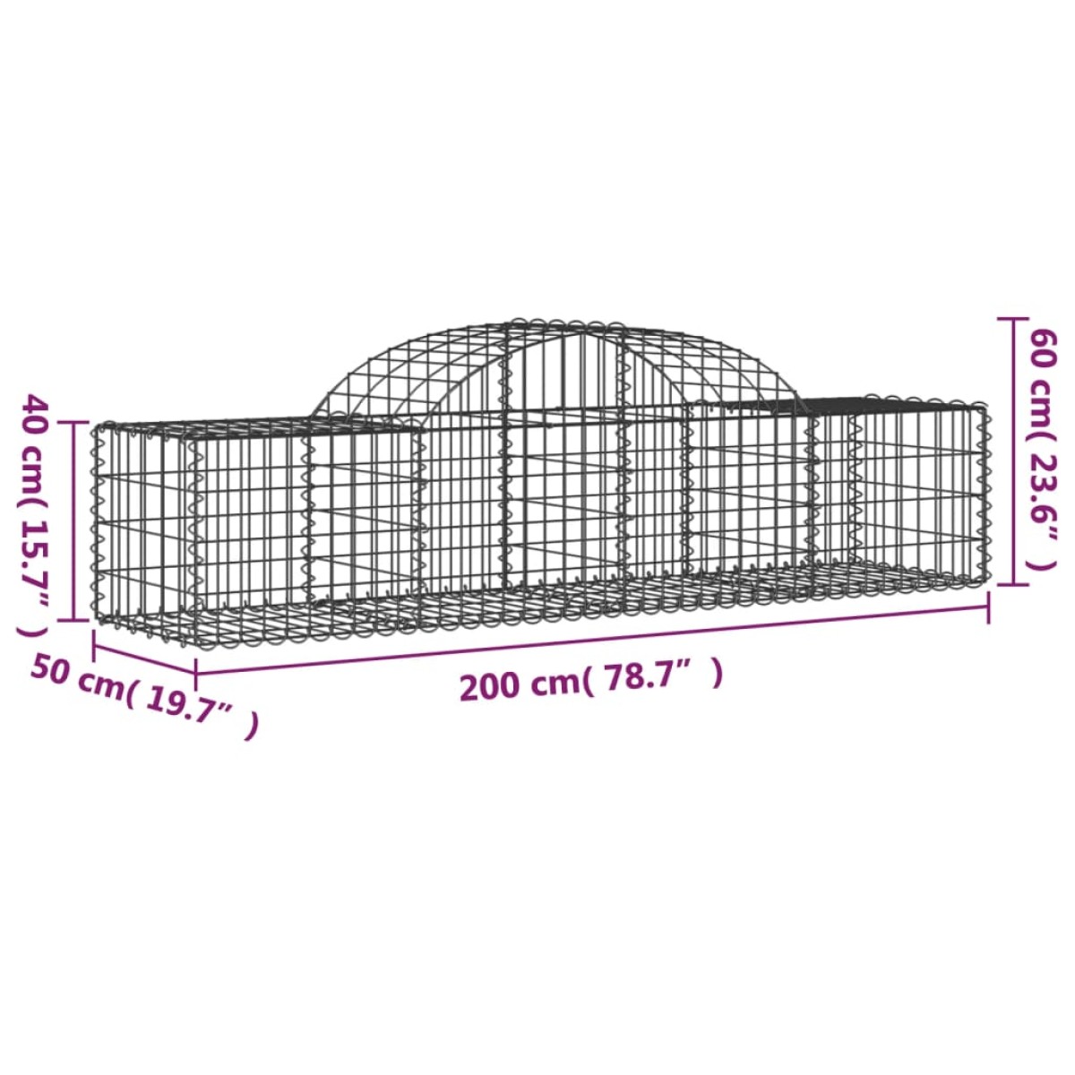 vidaXL Συρματοκιβώτια Τοξωτά 7 τεμ. 200x50x40/60 εκ. Γαλβαν. Ατσάλι