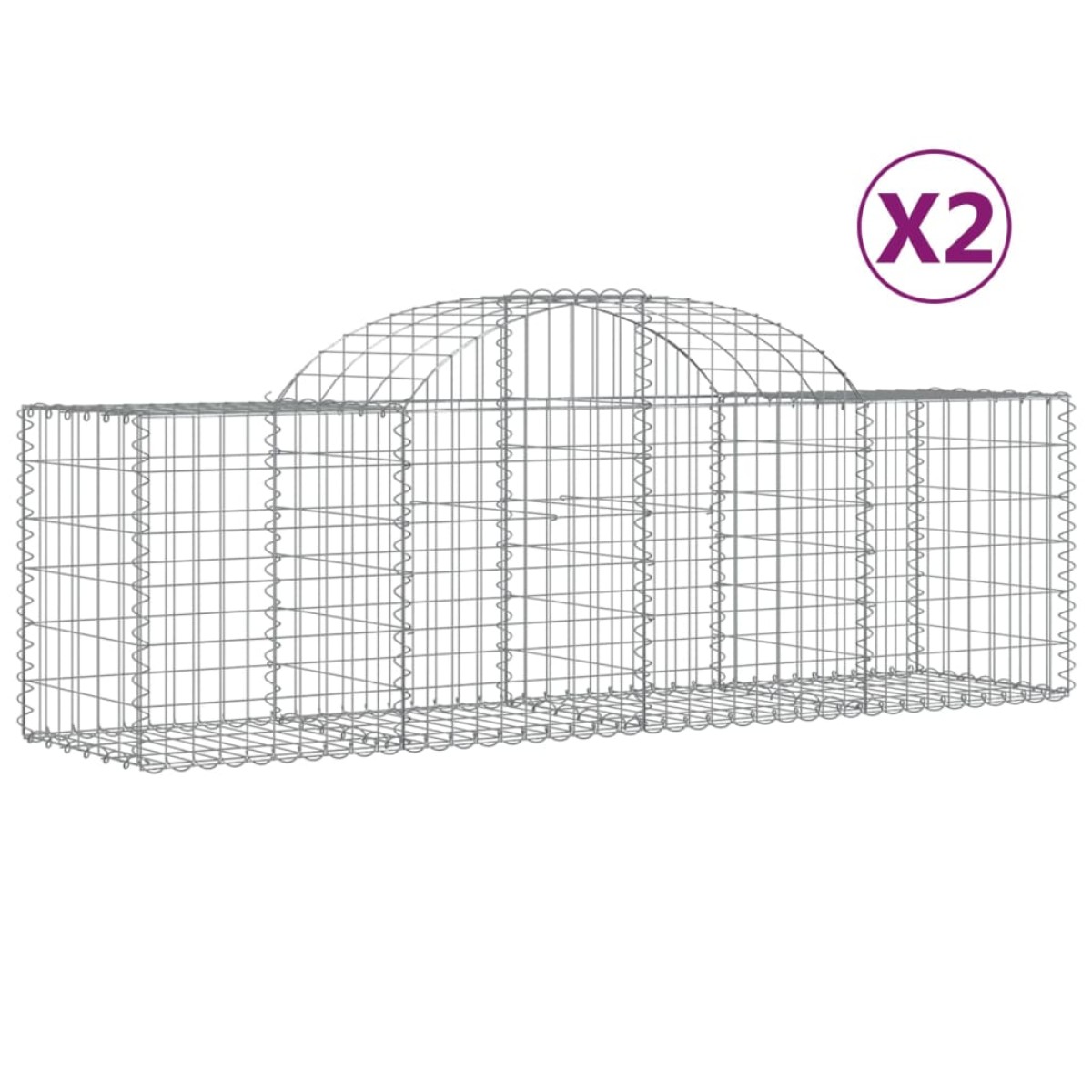 vidaXL Συρματοκιβώτια Τοξωτά 2 τεμ. 200x50x60/80 εκ. Γαλβαν. Ατσάλι