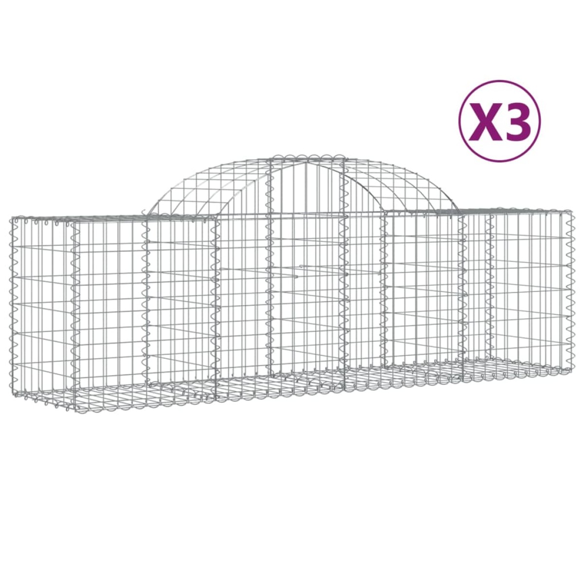 vidaXL Συρματοκιβώτια Τοξωτά 3 τεμ. 200x50x60/80 εκ. Γαλβαν. Ατσάλι
