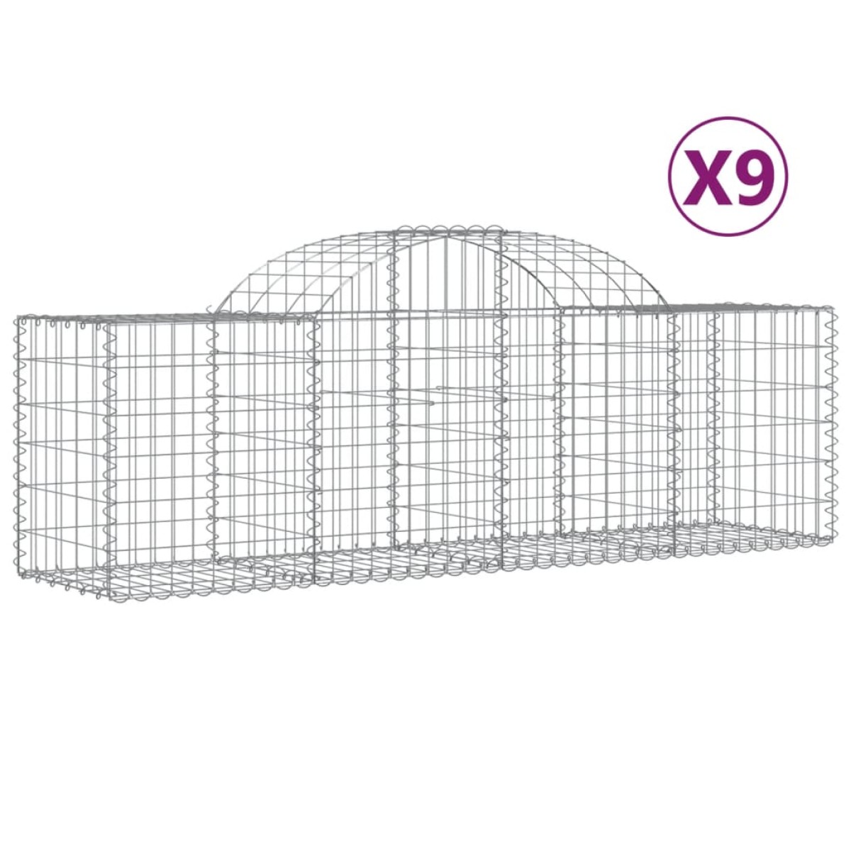 vidaXL Συρματοκιβώτια Τοξωτά 9 τεμ. 200x50x60/80 εκ. Γαλβαν. Ατσάλι