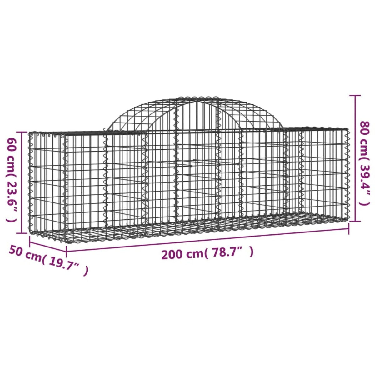 vidaXL Συρματοκιβώτια Τοξωτά 14 τεμ. 200x50x60/80 εκ. Γαλβαν. Ατσάλι