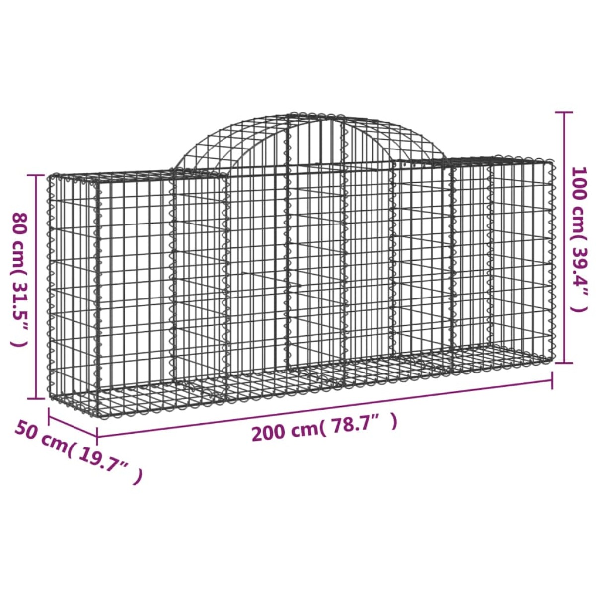 vidaXL Συρματοκιβώτια Τοξωτά 9 τεμ. 200x50x80/100 εκ. Γαλβαν. Ατσάλι